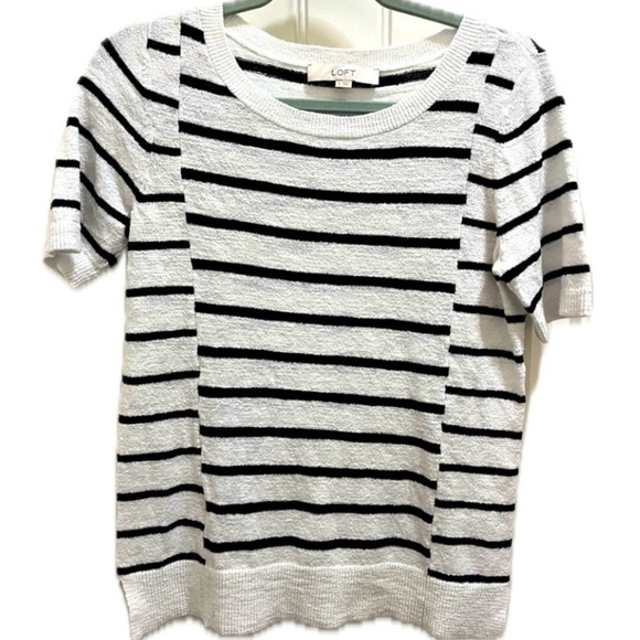Loft Women’s Black & White Mixed Stripe Sweater Top - Picture 1 of 3